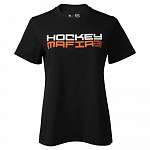 Футболка женская "Hockey Mafia". Оранжевый принт на спине.
