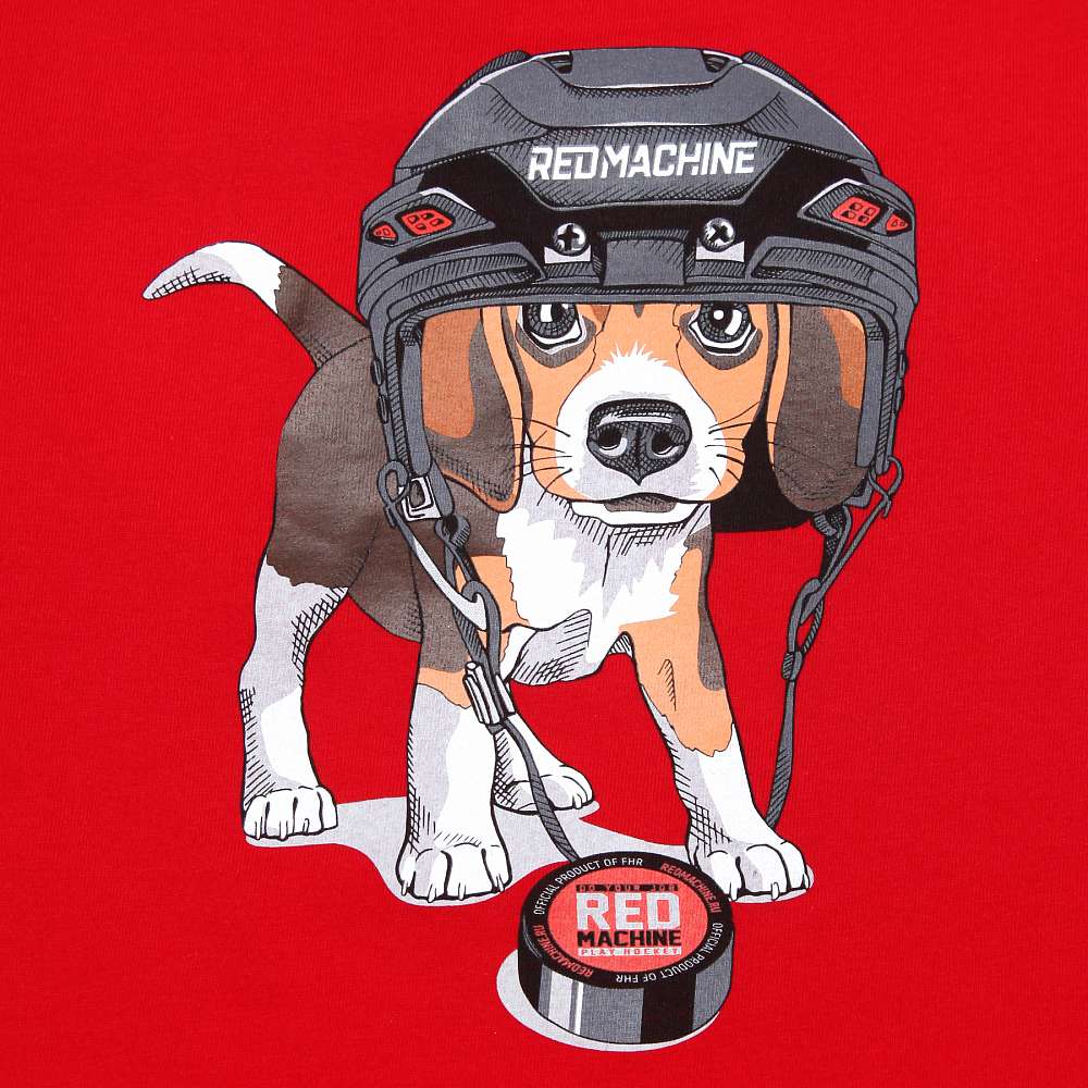Футболка детская красная "Собака в шлеме" арт. RM20037