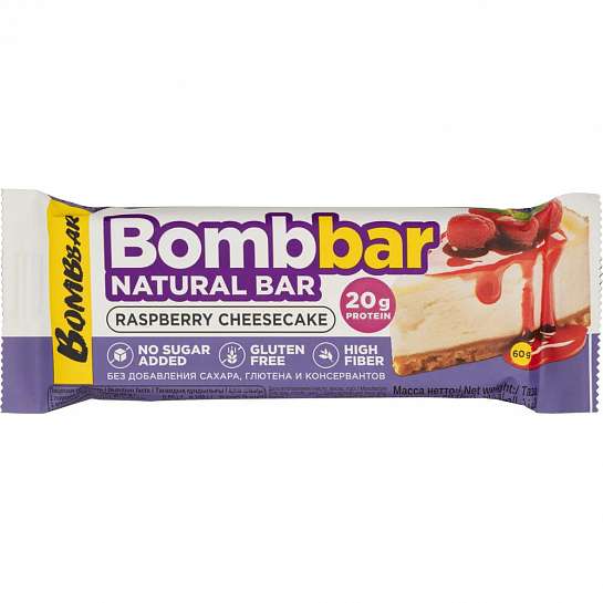ТМ "BOMBBAR" Батончик неглазированный со вкусом "Малиновый чизкейк" 60 г