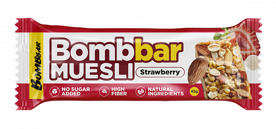 ТМ "BOMBBAR" Батончик мюсли неглазированный мультизлаковый "Клубника" 45 г